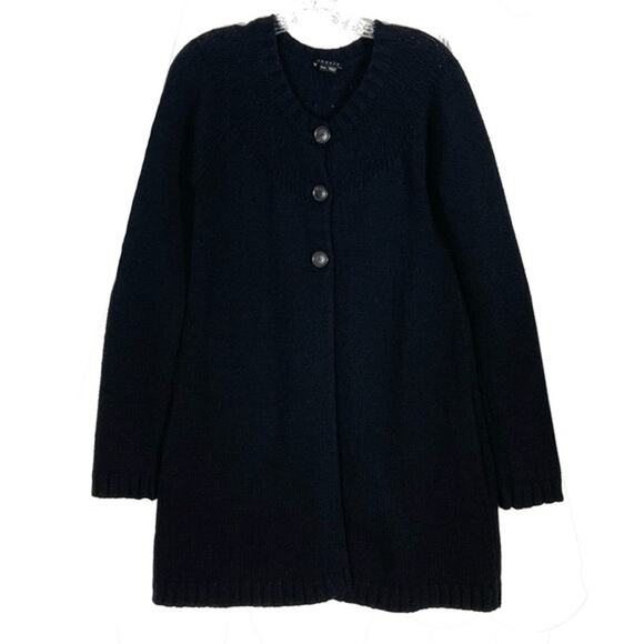 NWOT THEORY Cardigan Coat M Black Lambeth Cashmere Wool Cotton Blend 3 Button - Picture 1 of 13